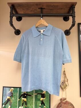 90s Perry Ellis Vintage Powder Blue Short Sleeve Polo Sweater Pierre Cardin